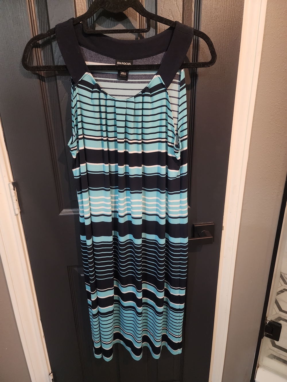 Enfocus Studio Teal and Navy Striped Maxi Dress
